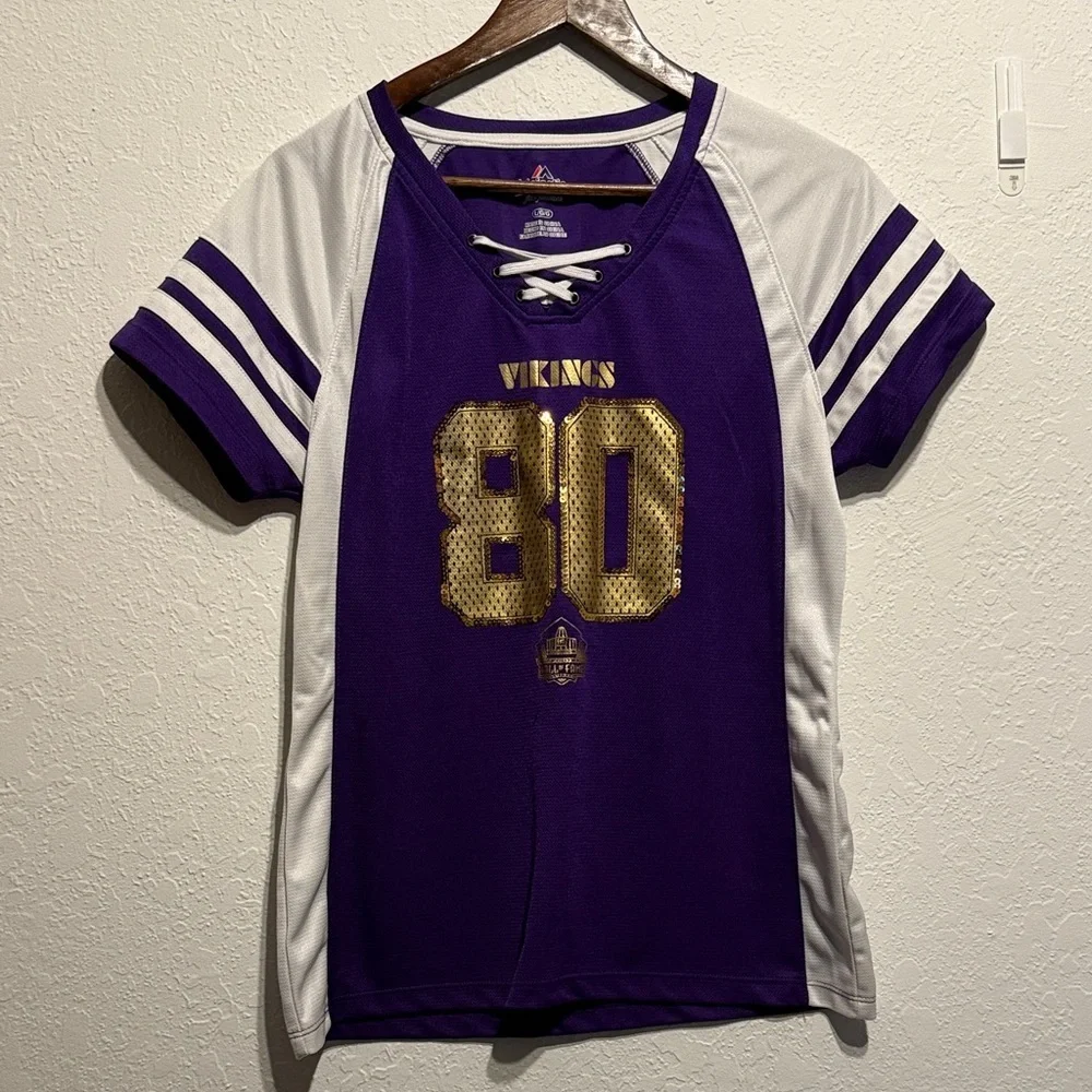 Purple Gold Minnesota Vikings Women's Sports Top Sequins Lace-Up V Neck Size L